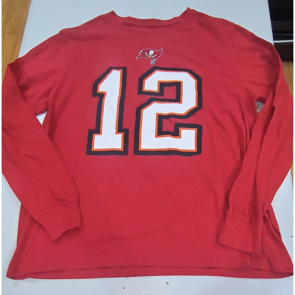 Nike Tampa Bay Buccaneers Tom Brady 12 Long Sleeve Shirt Mens Large Red NFL